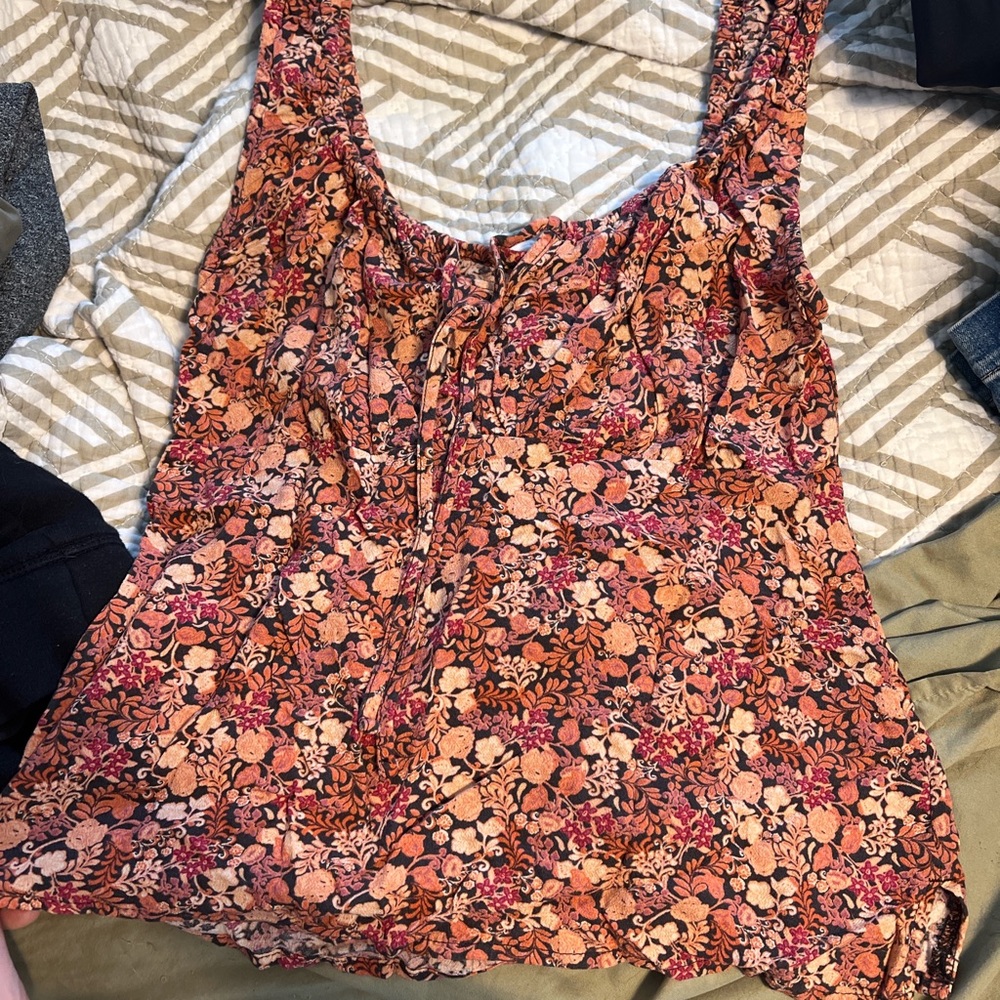 Old Navy Orange and Brown Sleeveless Tank Top with Tie Front
